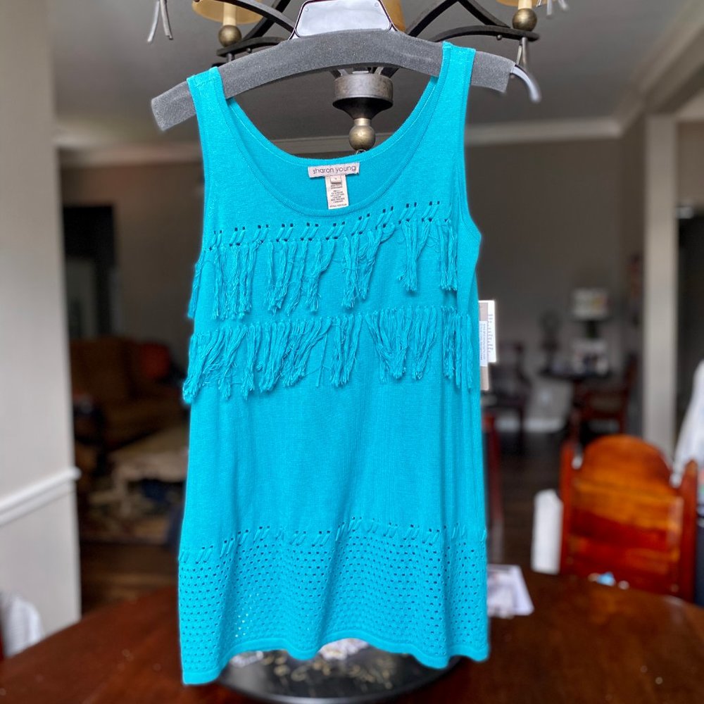 Sharon Young Teal Fringe Tank